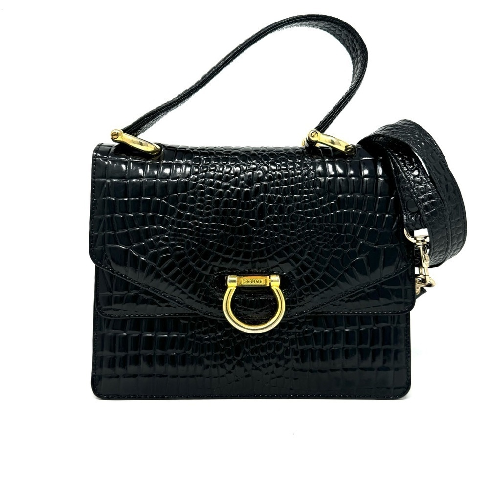 Celine Vintage Black Patent Embossed Crossbody – Extremely Rare, COA Included